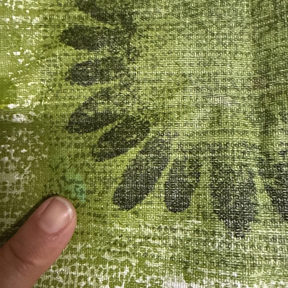 VTG 1970s Flower Power Tablecloth Fringe Hippie Daisy Oval Avocado Green 57x84